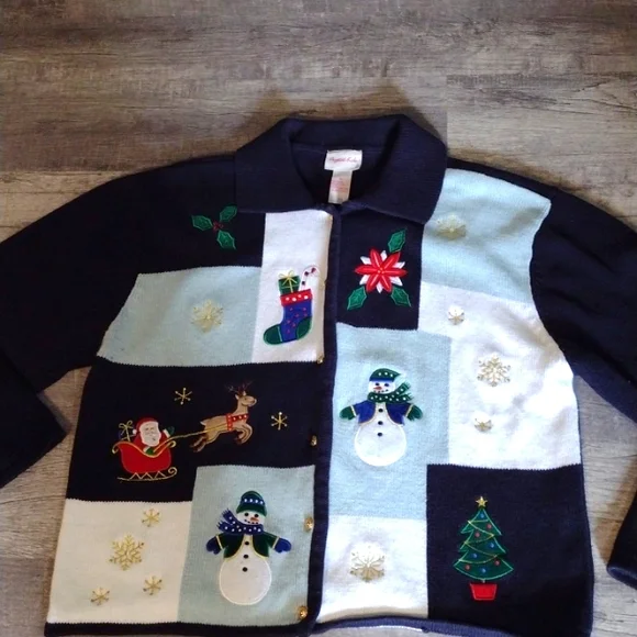 Women's Vintage Crystal Kobe Christmas Button Up Cardigan XL - Picture 8 of 8